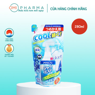 Xịt Lạnh Quần Áo Làm Mát Cơ Thể Ice Non Hakugen Earth Hương Bạc Hà Mát Lạnh Nhật Bản (Túi Refill 280ml)