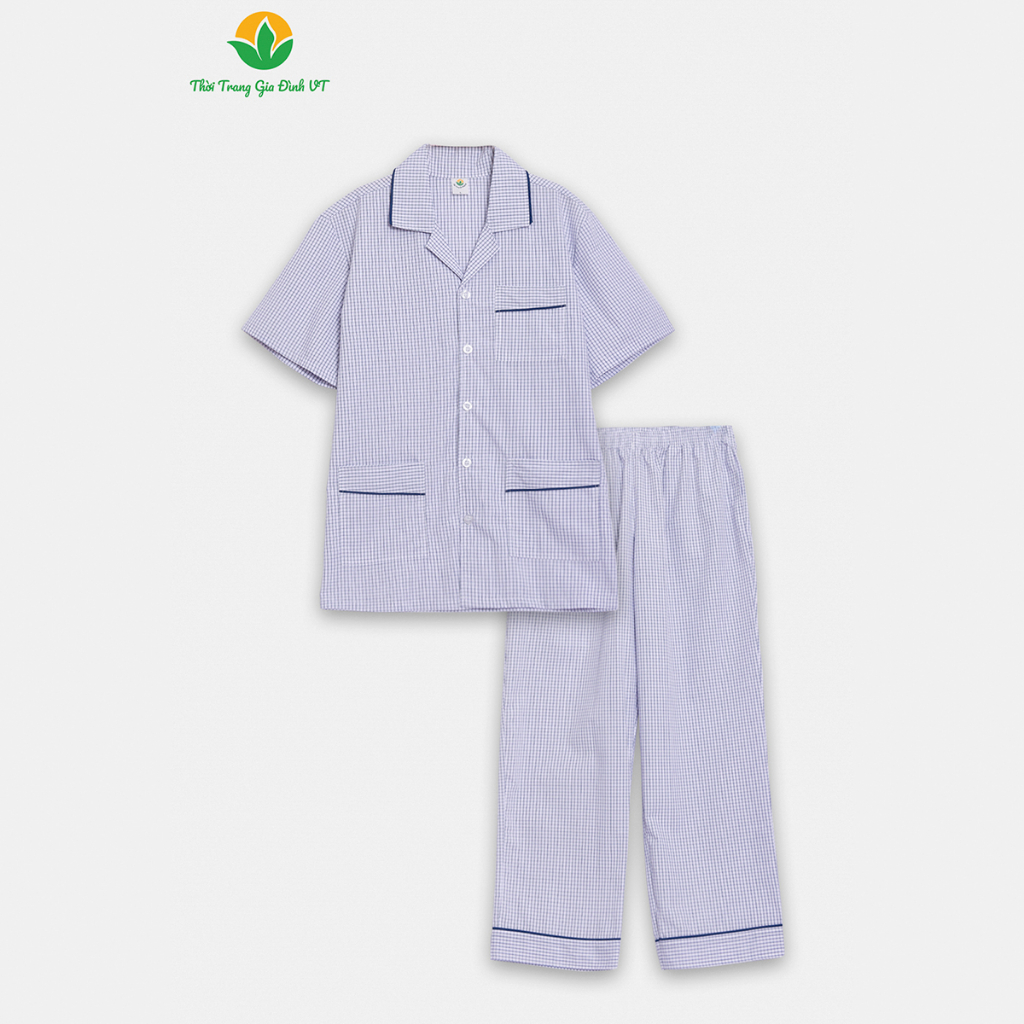 Bộ pijama nam trung niên Việt Thắng quần dài áo cộc tay, chất liệu cotton mềm mại B48.2303