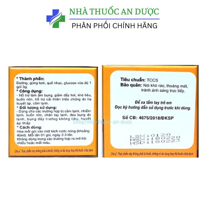 Trà gừng quế chống cảm lạnh , giảm đau bụng đầy hơi , tăng sức đề kháng cho cơ thể hộp 10 gói