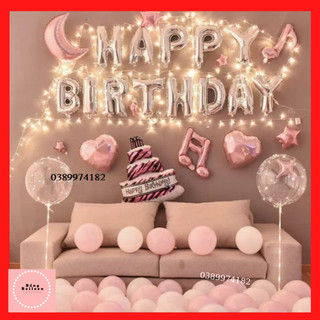 Bóng bay trang trí sinh nhật ❤️TẶNG BÓNG SỔ TUỔI❤️ Set bong bóng trang trí sinh nhật bé gái, người lớn màu hồng sn15