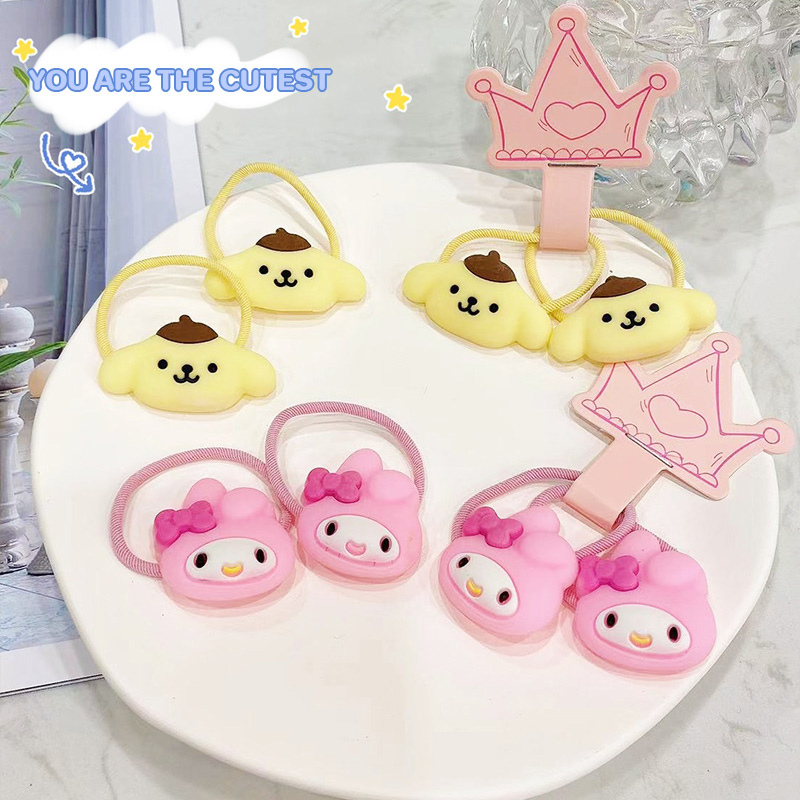 ⚡SANRIO Dây Cột Tóc Nhỏ Nhắn In Hoạt Hình Pacha Pacha Kuromi Yugui Dễ Thương
