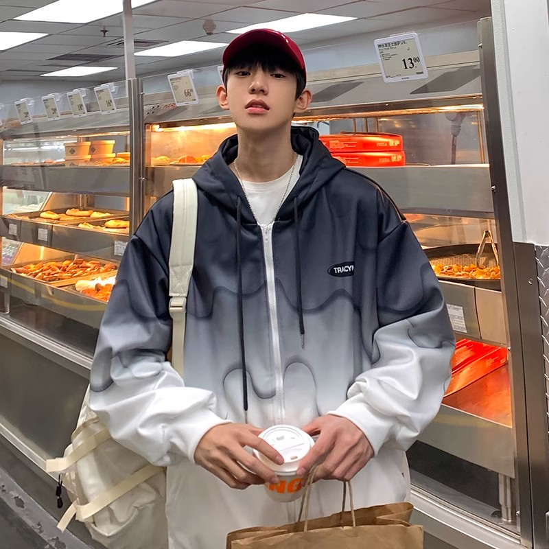 Áo Khoác nam Hoodie Zip Bóng Chày Jacket Thu Đông Nam Nữ Form Rộng Unisex Gradient Phong Cách Đường Phố Hàn Quốc Cá Tính