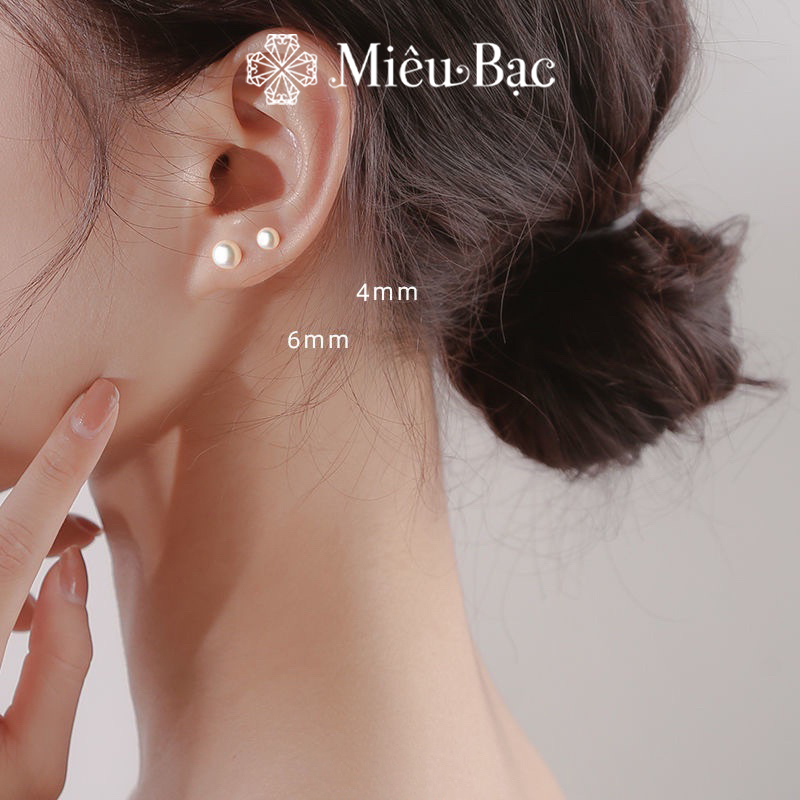 Bông tai bạc nữ Miêu bạc đính châu dễ thương chất liệu bạc S925 thời trang phụ kiện trang sức MB44