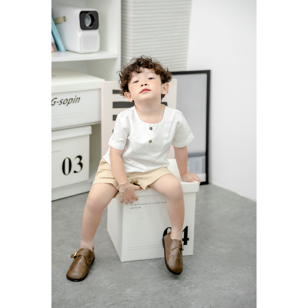 Áo Đi Học Cho Bé Trai Áo Sơ Mi Cổ Tròn Tay Ngắn Chất Linen Cho Bé Từ 9-25Kg - VENTI SHIRT - TOL006 - SAOLA KIDS CLOTHING