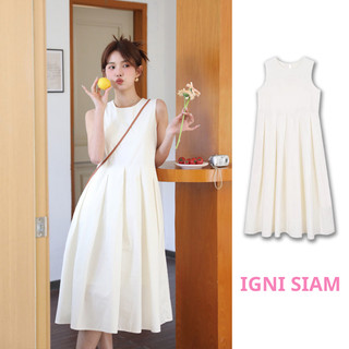 Đầm váy Babydoll dáng dài không tay, cổ tròn váy xếp ly (2 lớp) mặc ở nhà, đi chơi biển