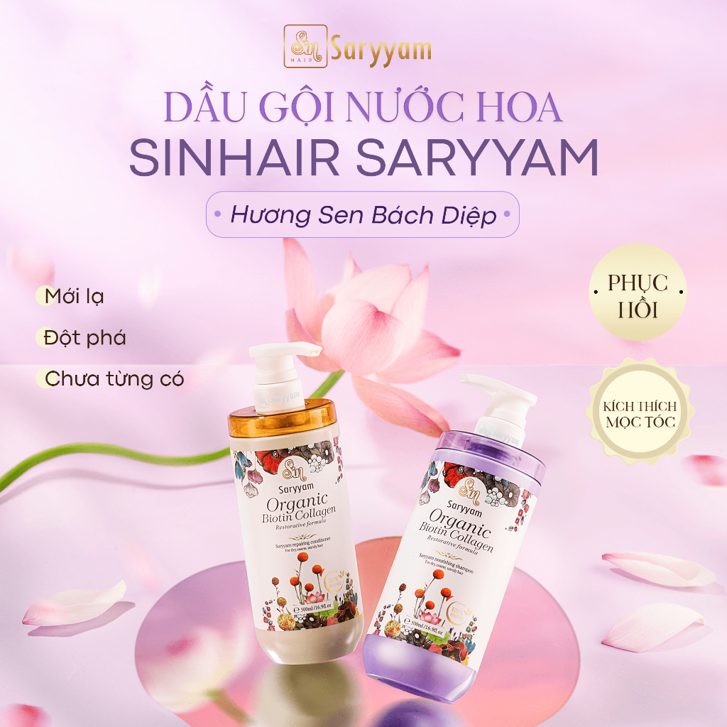 Dầu gội nước hoa SinHair Saryyam hương Sen Bách Diệp - Hỗ trợ thải độc da đầu và phục hồi hư tổn