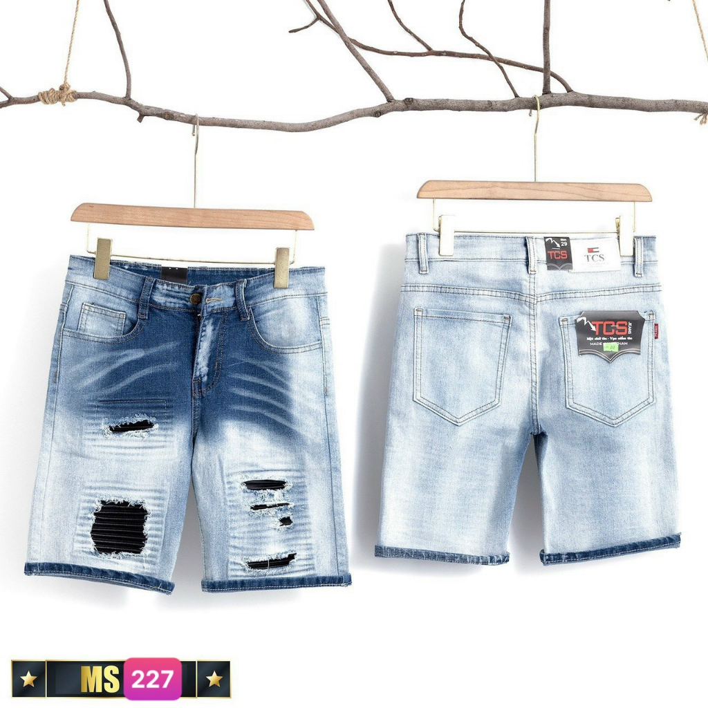 Quần Short Jean, Đùi Rin Nam Đen Rách Sơn Co Giãn 4 chiều M113