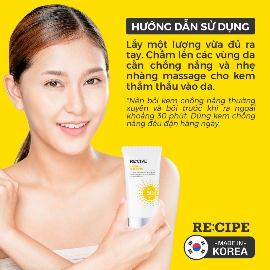 Kem Chống Nắng RECIPE Crystal Sun Cream SPF50+ PA++++ Dưỡng Trắng Nâng Tông Chống Nước 50ml