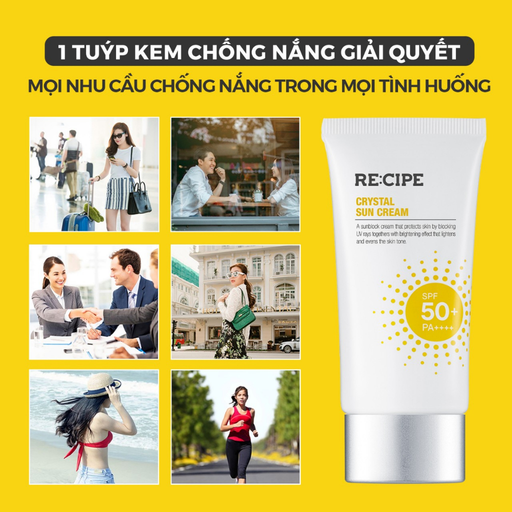 Kem Chống Nắng RECIPE Crystal Sun Cream SPF50+ PA++++ Dưỡng Trắng Nâng Tông Chống Nước 50ml