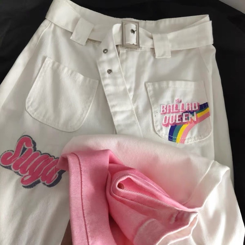 QUẦN JEAN TÚI HỘP LOANG MÀU HỒNG TRẮNG CÁ TÍNH