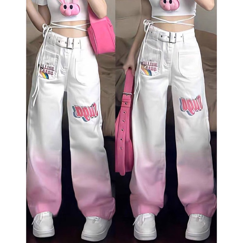 QUẦN JEAN TÚI HỘP LOANG MÀU HỒNG TRẮNG CÁ TÍNH