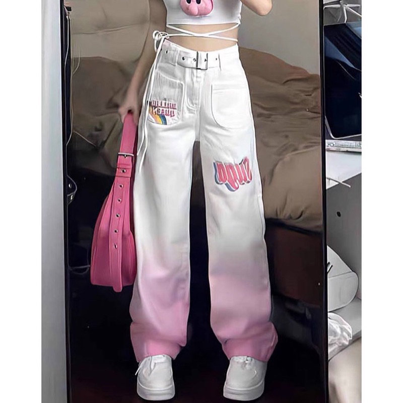 QUẦN JEAN TÚI HỘP LOANG MÀU HỒNG TRẮNG CÁ TÍNH