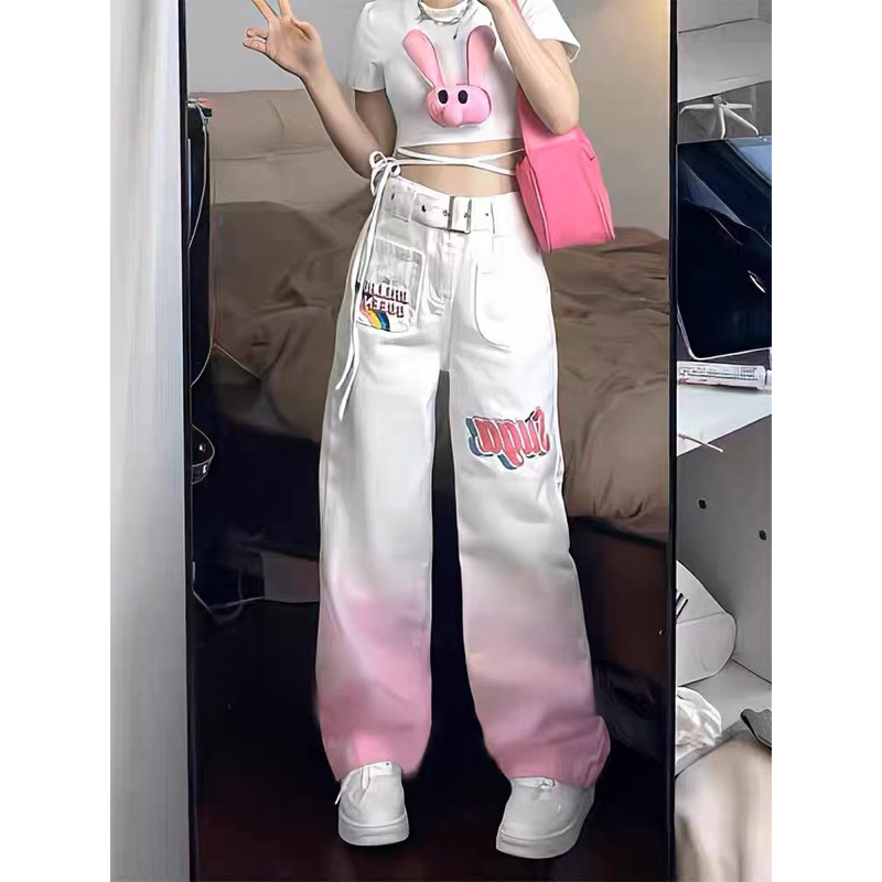 QUẦN JEAN TÚI HỘP LOANG MÀU HỒNG TRẮNG CÁ TÍNH