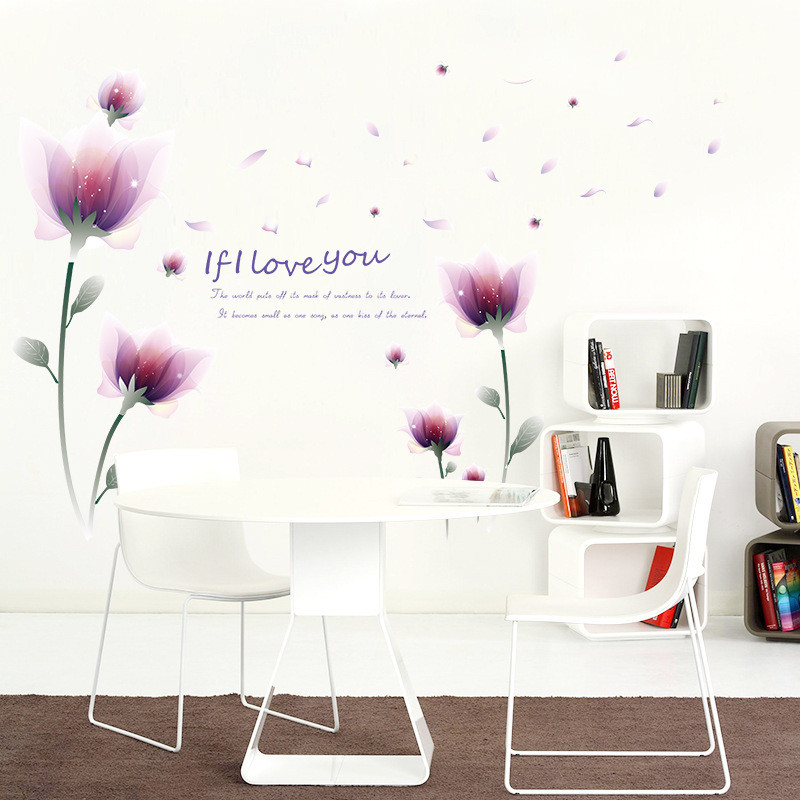 Decal dán tường hoa pha lê tím 3