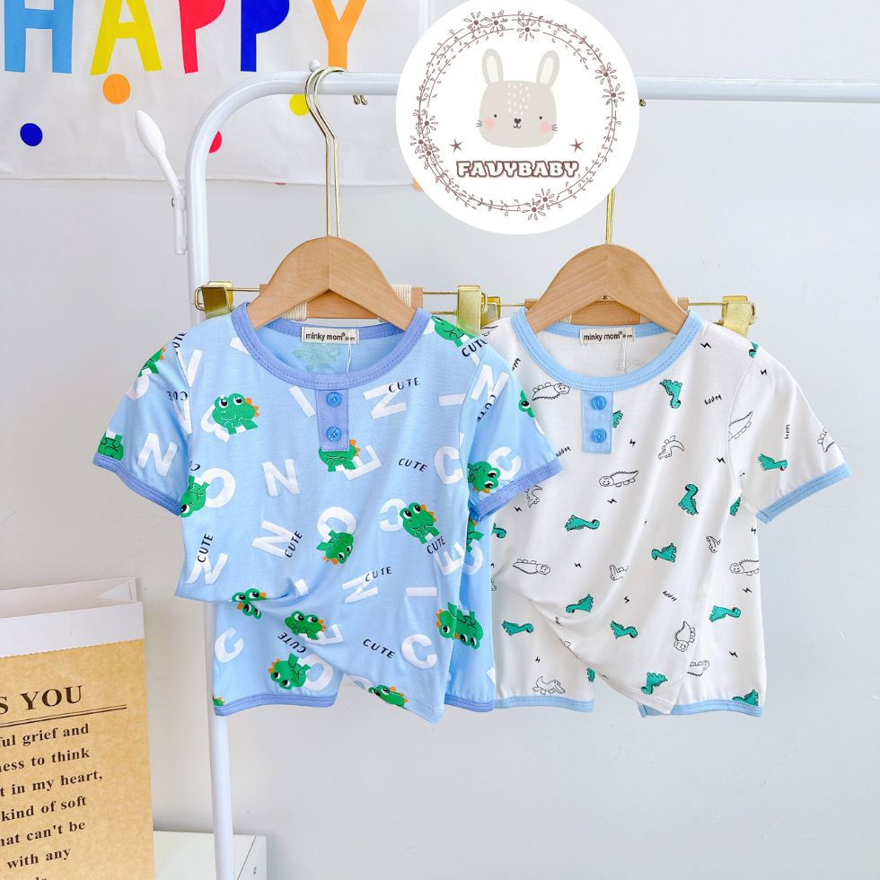 Bộ Cộc Tay Quần Lửng Thun Lạnh MINKY MOM Chính Hãng Áo Cổ Trụ Nút Giả Cho Bé Trai Bé Gái 0 1 2 3 4 5 Tuổi - Favybaby