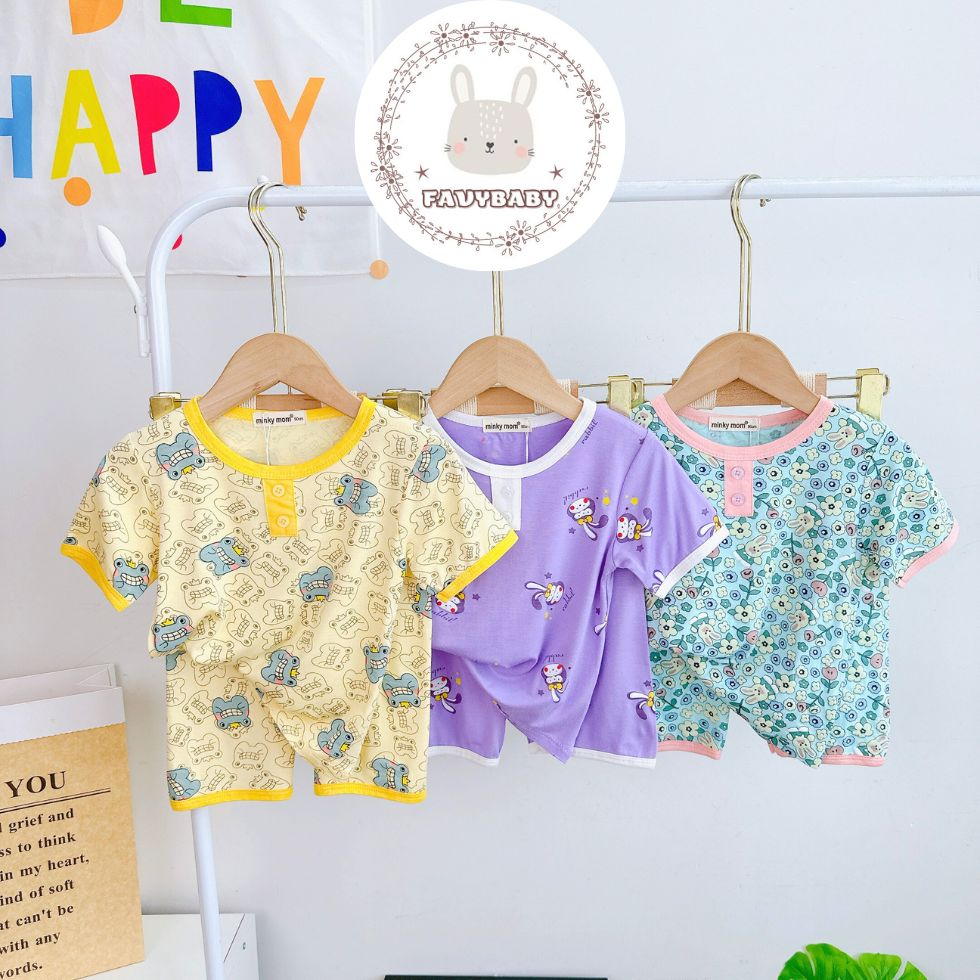 Bộ Cộc Tay Quần Lửng Thun Lạnh MINKY MOM Chính Hãng Áo Cổ Trụ Nút Giả Cho Bé Trai Bé Gái 0 1 2 3 4 5 Tuổi - Favybaby