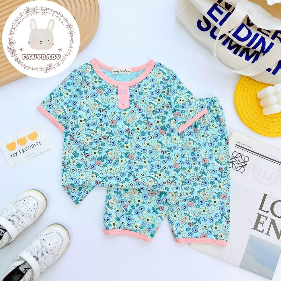 Bộ Cộc Tay Quần Lửng Thun Lạnh MINKY MOM Chính Hãng Áo Cổ Trụ Nút Giả Cho Bé Trai Bé Gái 0 1 2 3 4 5 Tuổi - Favybaby