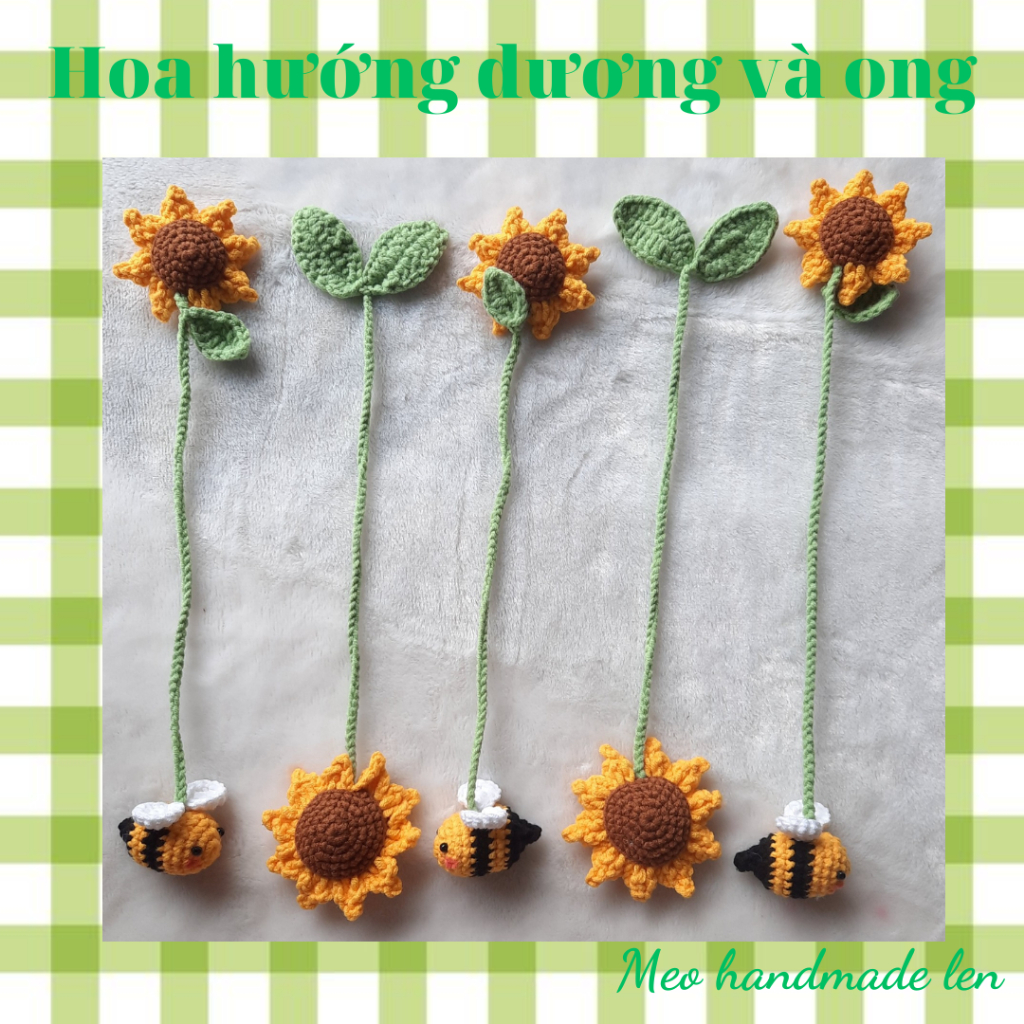 Dây treo túi hoa hướng dương và ong - Handmade len - Crochet - Amigurumi