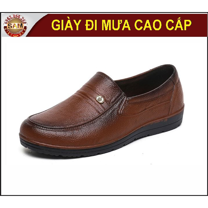 Giày cao su đi mưa nâu vân da cao cấp