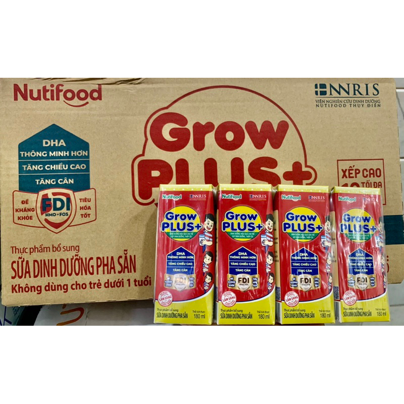 Thùng sữa Grow Plus+ Nutifood Xanh/Đỏ/ Đỏ Ít đường 48 hộp 180ml (HSD 12/24)
