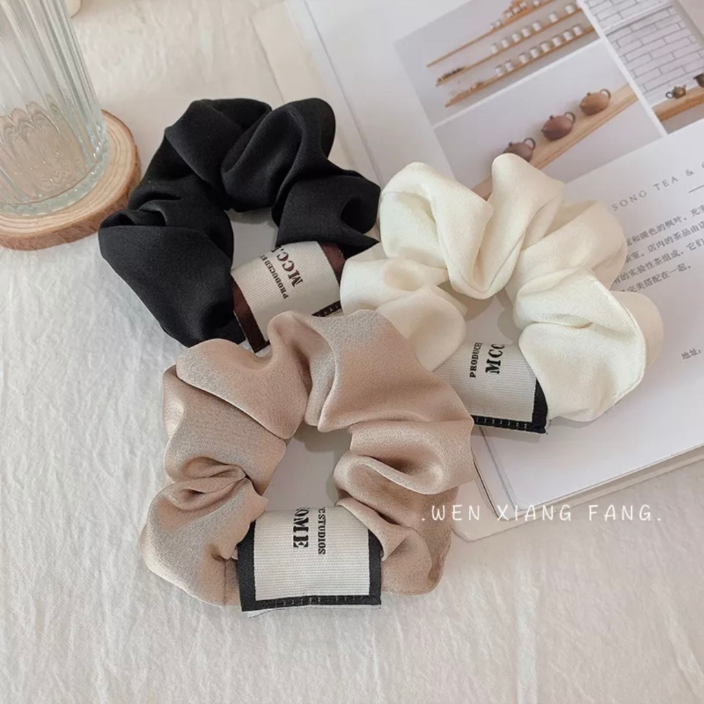 Scrunchies cột tóc vải voan ánh nhũ lấp lánh nhiều màu dành cho bạn gái