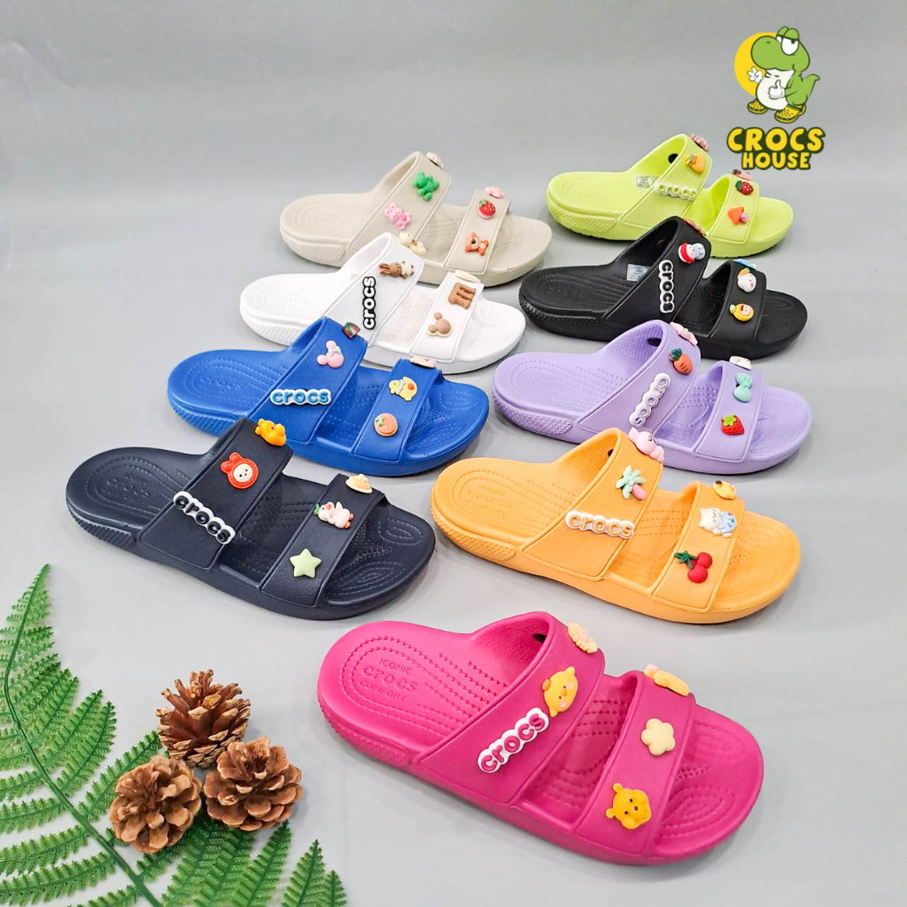 Dép cross hai quai ngang cao cấp classic tặng 12 jibbitz 2d , dép quai ngang cross nam nữ - Nhà Cá Sấu