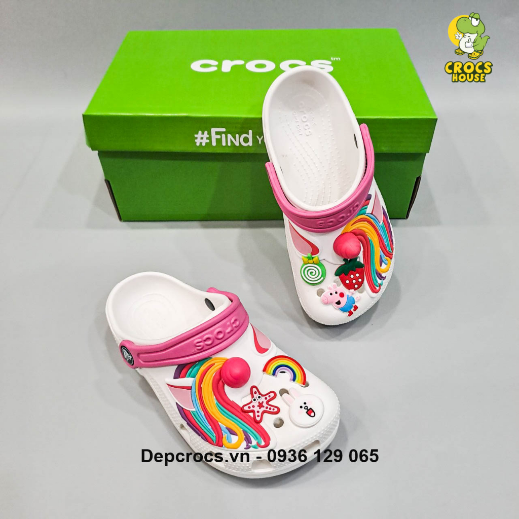 Dép sục classic unicorn sừng màu hồng sen , màu trắng cho bé gái - Nhà Cá Sấu