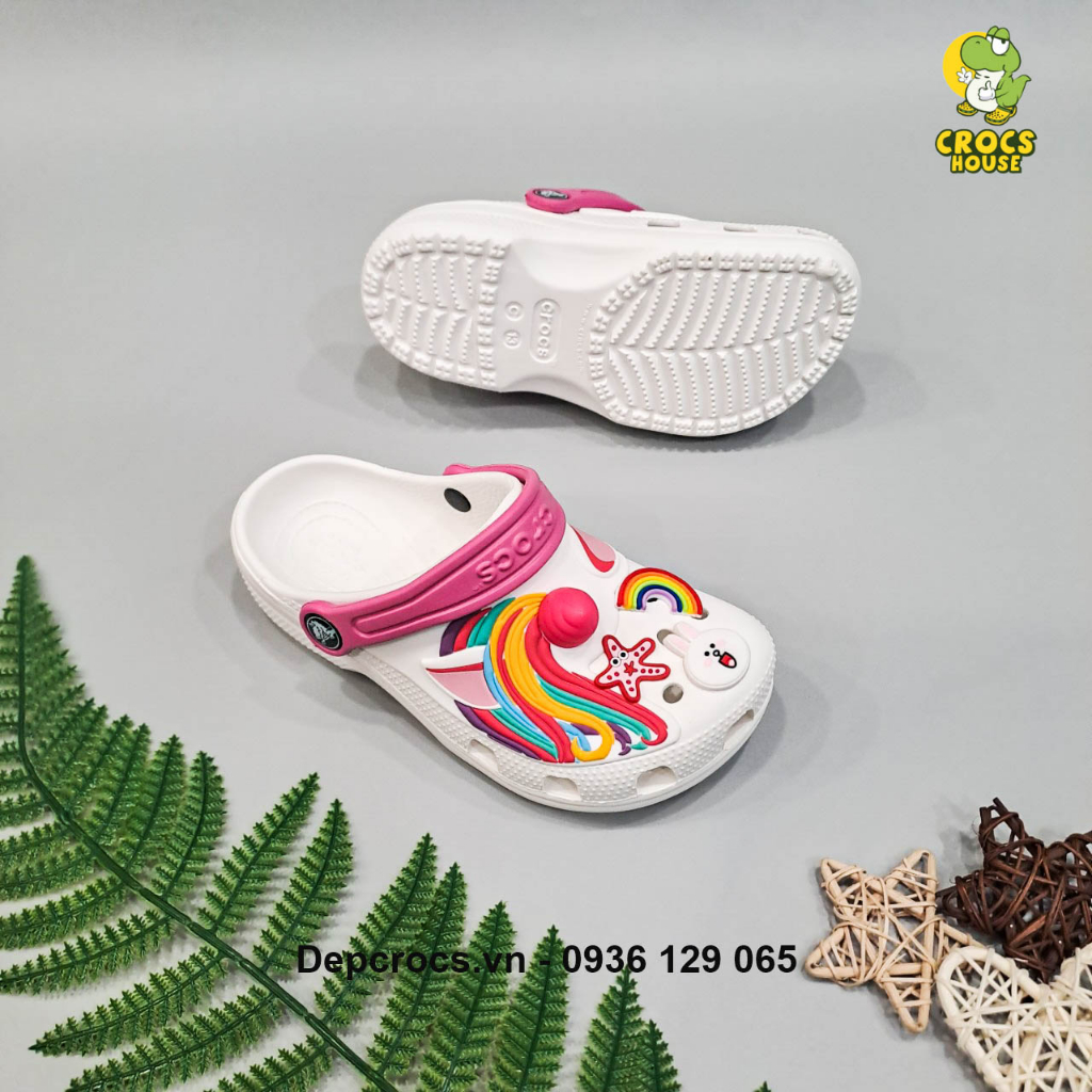 Dép sục classic unicorn sừng màu hồng sen , màu trắng cho bé gái - Nhà Cá Sấu