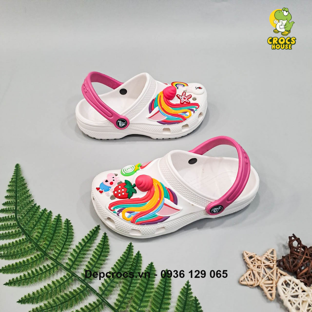 Dép sục classic unicorn sừng màu hồng sen , màu trắng cho bé gái - Nhà Cá Sấu