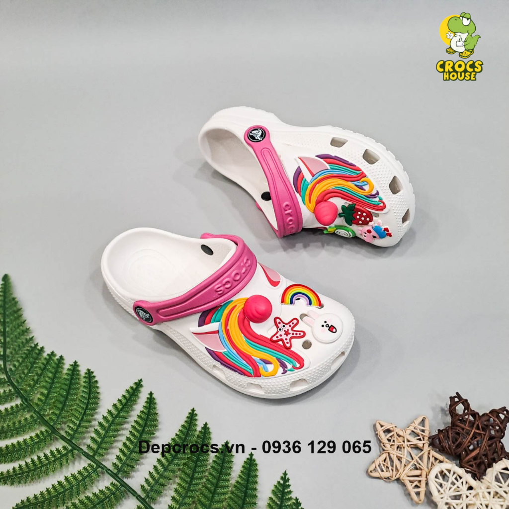 Dép sục classic unicorn sừng màu hồng sen , màu trắng cho bé gái - Nhà Cá Sấu
