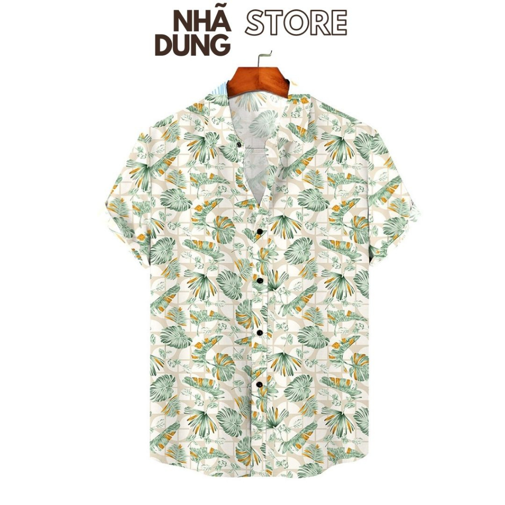 Áo sơ mi đi biển nam nữ vải lụa mềm không nhăn không co rút họa tiết hoa lá HAWAI Nhã Dung Store