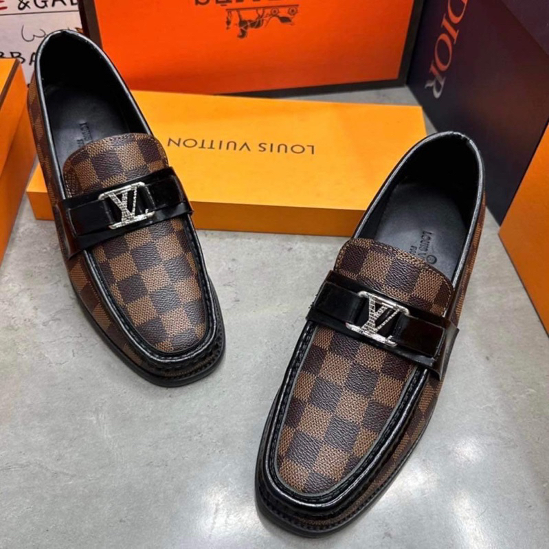 Giày Loafer LV Đế Phíp 2 màu đen nâu hoạ tiết caro mới 2023 fullbox