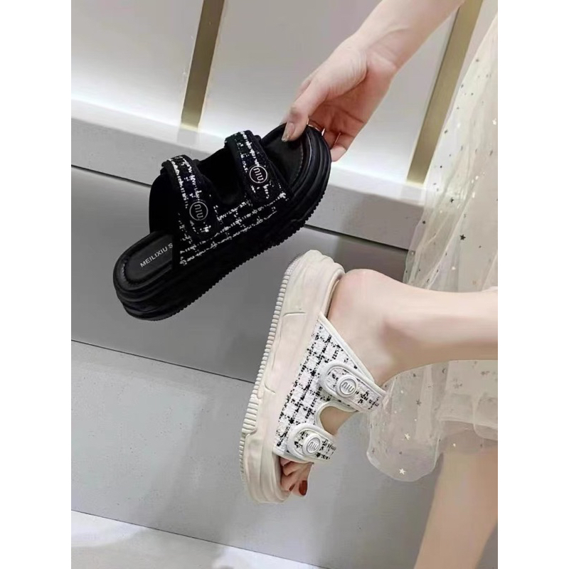 Dép xuồng đế bánh mì quai ngang dạ tweet cao cấp