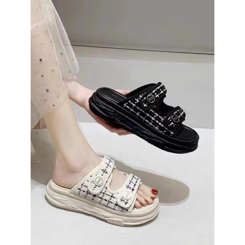 Dép xuồng đế bánh mì quai ngang dạ tweet cao cấp