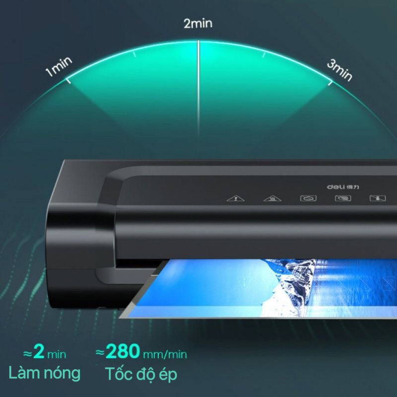 Máy ép nhiệt plastic Deli khổ A4 ép ảnh ép giấy tờ ép thẻ học flashcards, học liệu cho bé máy ép mini văn phòng gia đình