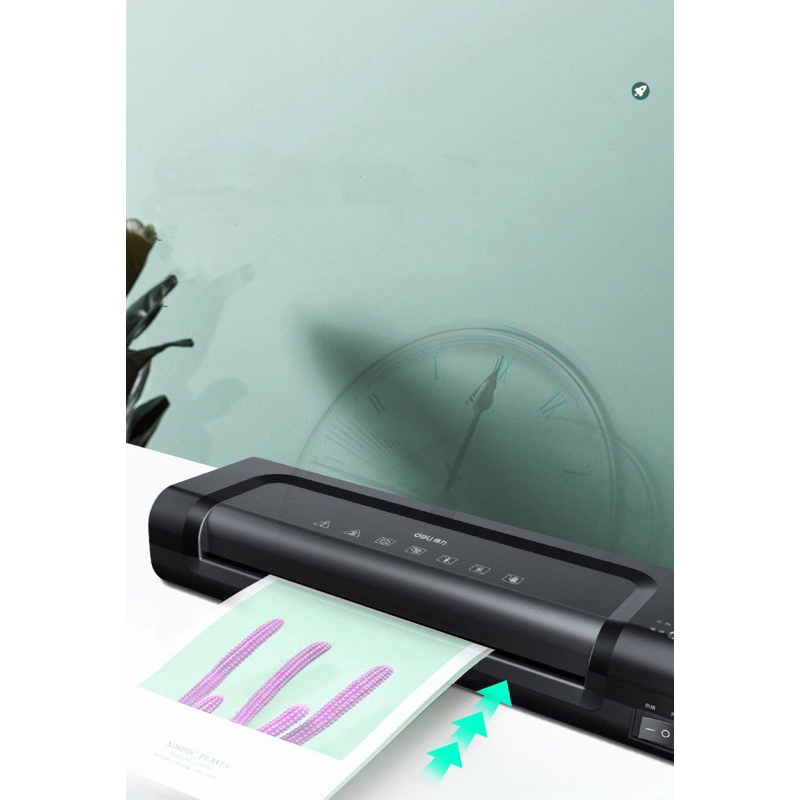 Máy ép nhiệt plastic Deli khổ A4 ép ảnh ép giấy tờ ép thẻ học flashcards, học liệu cho bé máy ép mini văn phòng gia đình