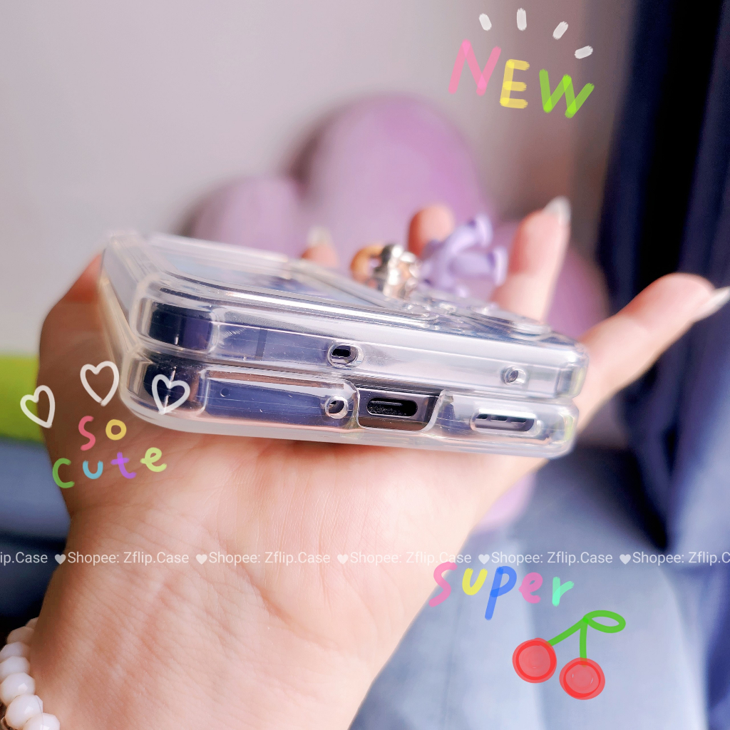 Ốp Lưng Trong OPPO Find N2 Flip Có Dây Màu Pastel Charm Gấu Xinh Xắn