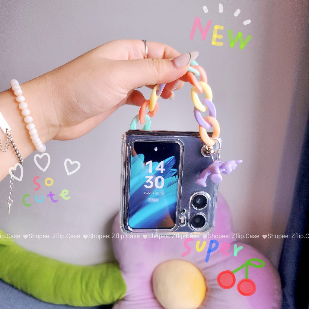 Ốp Lưng Trong OPPO Find N2 Flip Có Dây Màu Pastel Charm Gấu Xinh Xắn