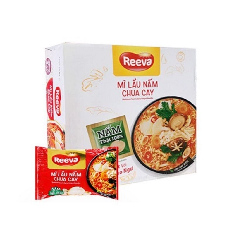 Thùng 30 gói mì Reeva CHAY lẩu nấm chua cay 85g
