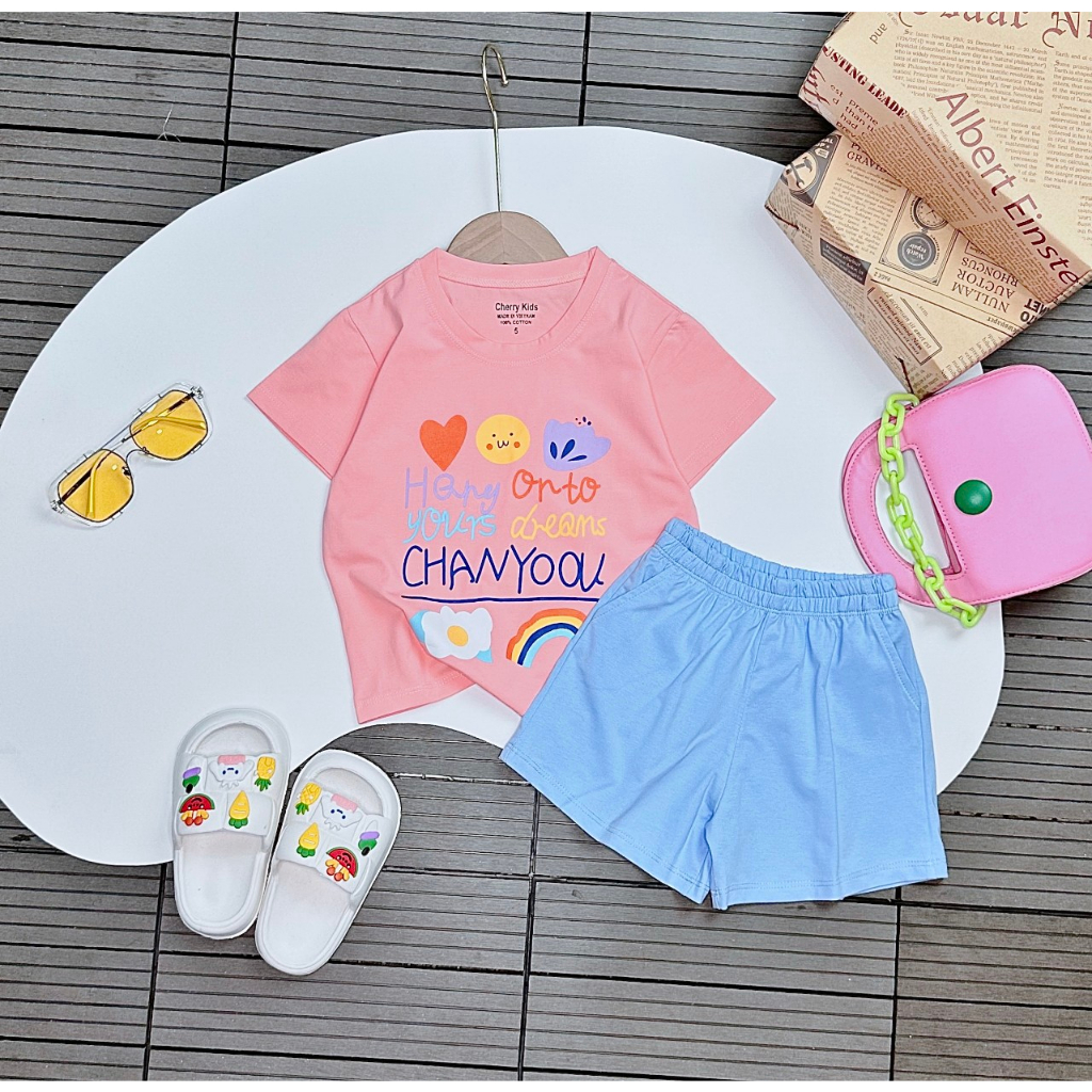 [8-40kg] Đồ bộ bé gái quần đùi 5 Màu cầu vồng