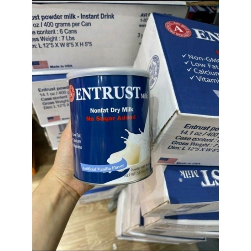 COMBO 3 Lon Sữa Bột Entrust Nonfat Dry Milk Không Đường 400g dành cho người bị tiểu đường của Mỹ
