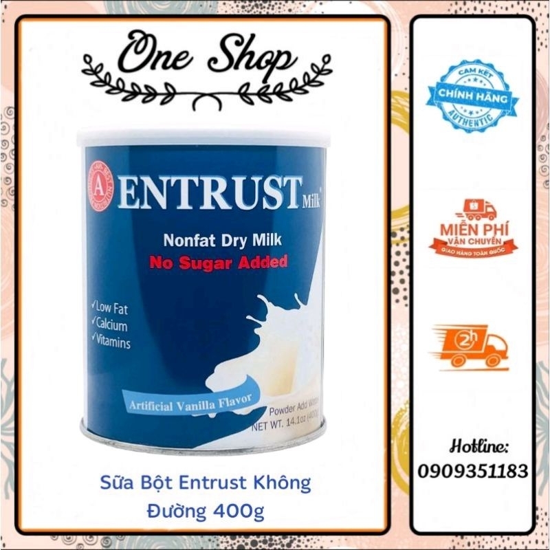 COMBO 3 Lon Sữa Bột Entrust Nonfat Dry Milk Không Đường 400g dành cho người bị tiểu đường của Mỹ
