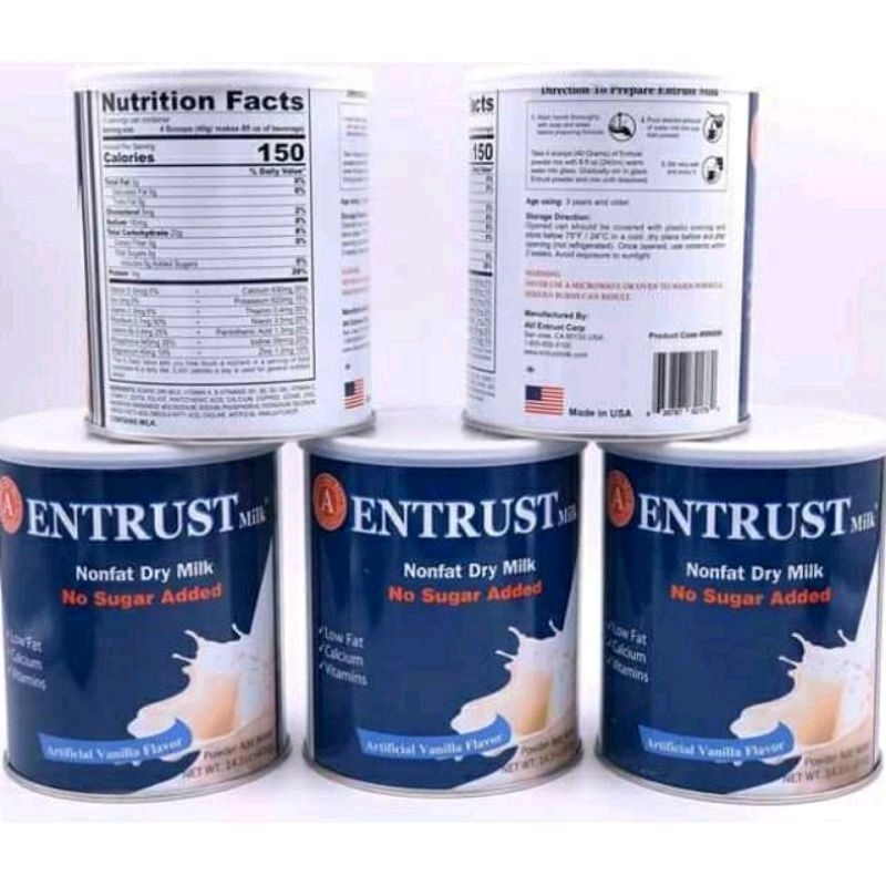 COMBO 3 Lon Sữa Bột Entrust Nonfat Dry Milk Không Đường 400g dành cho người bị tiểu đường của Mỹ