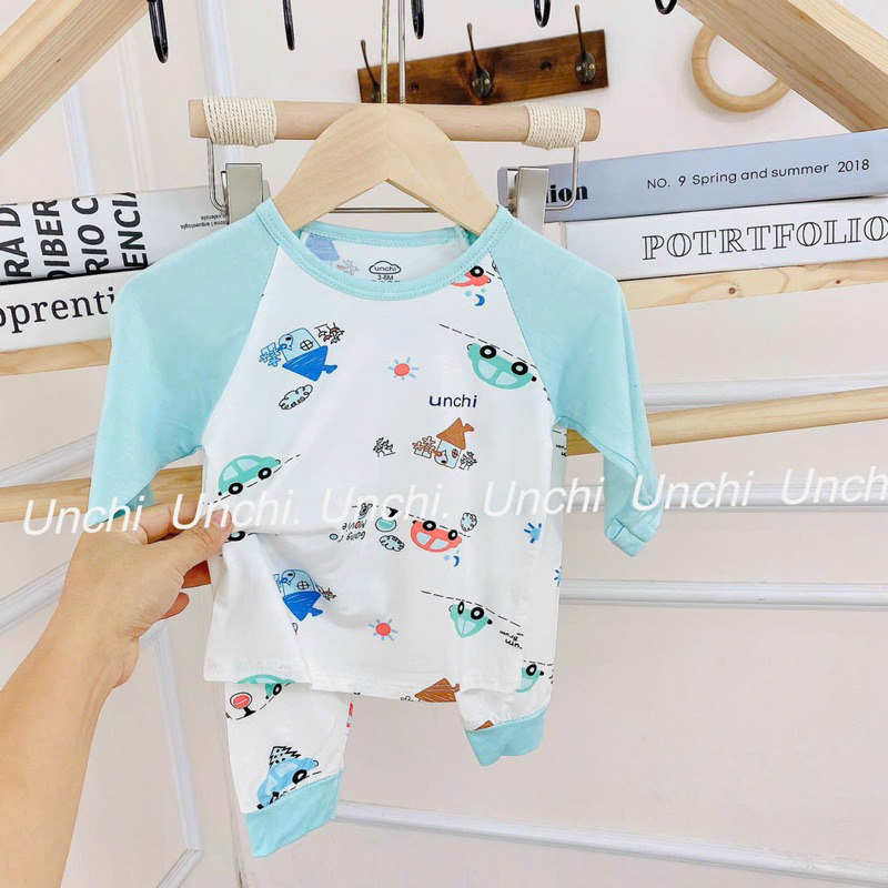 (UD1) Bộ quần áo dài tay unchi chất liệu petit mềm mại cho bé