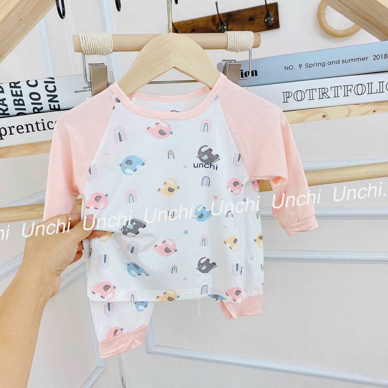 (UD1) Bộ quần áo dài tay unchi chất liệu petit mềm mại cho bé