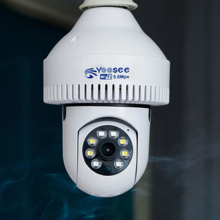 Camera bóng đèn 5mpx có báo khói, báo cháy, xoay 360,