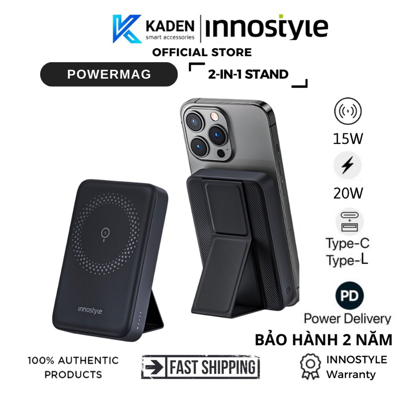 Sạc Dự Phòng INNOSTYLE Powemag 15W 2IN1 10000 MAH PD 20W-IS20PD-Hàng Chính Hãng