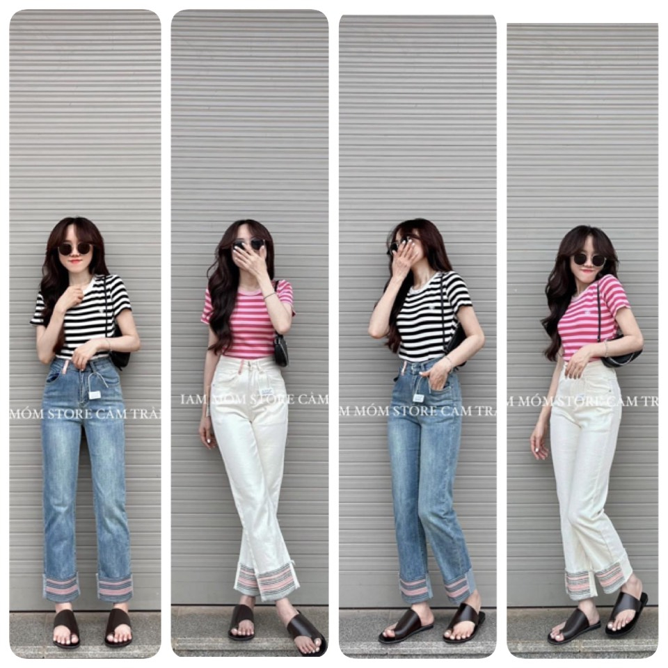 Quần Jeans ống đứng phối viền thổ cẩm Hàng QC loại 1