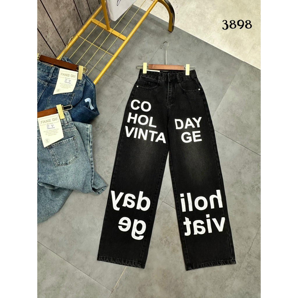 QUẦN JEANS SUÔNG CHỮ PHOM ĐẸP HACK DÁNG HÀNG QC
