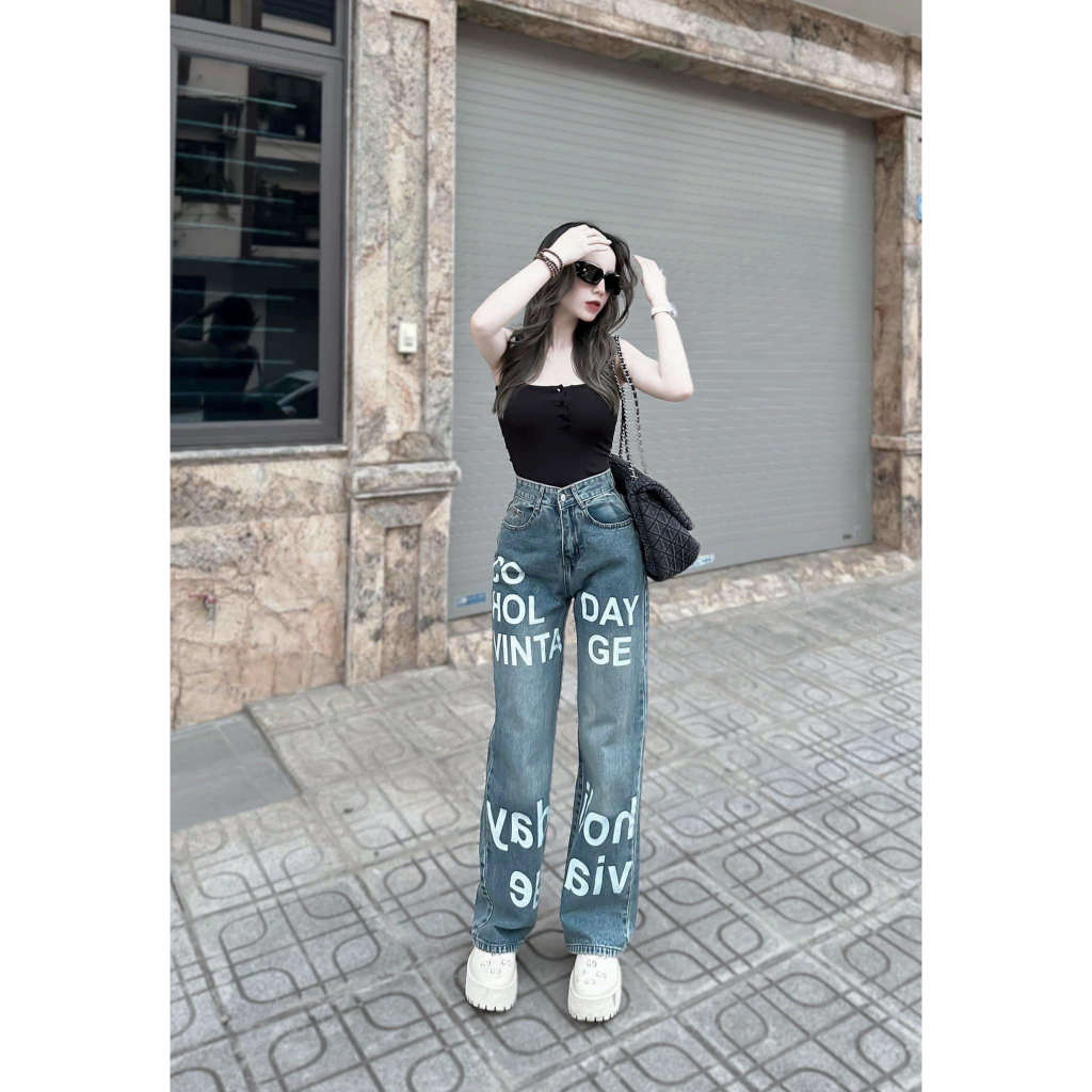 QUẦN JEANS SUÔNG CHỮ PHOM ĐẸP HACK DÁNG HÀNG QC